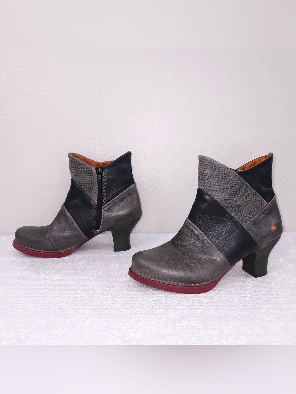 ART Company Patchwork Leather Boots Heeled Booties Boho